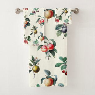 Farbenfrohe süße botanische Vintage Frucht auf Wei Badhandtuch Set