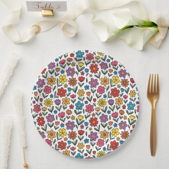 Farbenfrohe süße Frühlingsblumen-Papierteller Pappteller (Hochzeit)