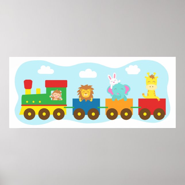 Farbenfrohe Süße Tier-Bahn für Kinder Poster (Vorne)