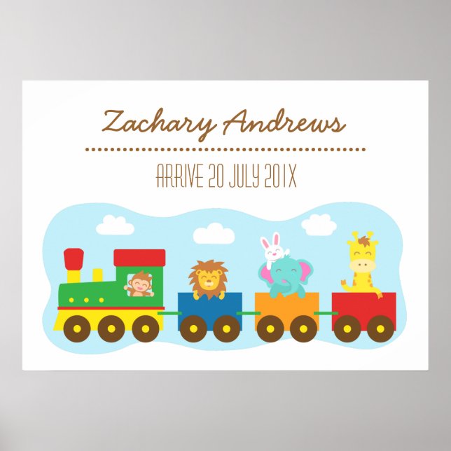 Farbenfrohe Süße Tier Bahn, für Kinder Schlafzimme Poster (Vorne)
