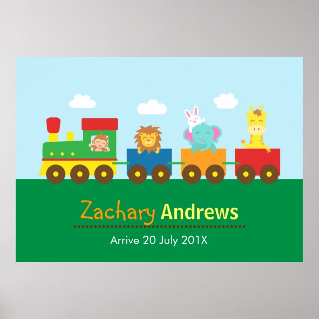 Farbenfrohe Süße Tier Bahn, für Kinder Schlafzimme Poster (Vorne)