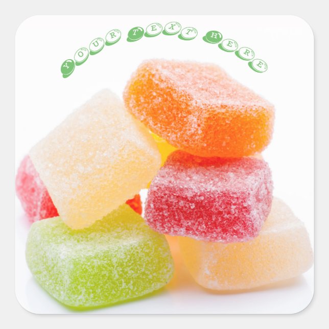 farbenfrohe Süßigkeiten auf Gummy Square Quadratischer Aufkleber (Vorderseite)