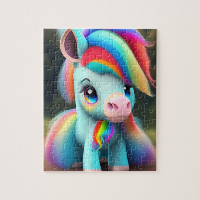 Farbenfrohe Sweet Baby Pony mit Regenbogen, Pony (Vertikal)