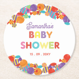 Farbenfrohe Sweet Fun Candy Baby Dusche Runder Pappuntersetzer