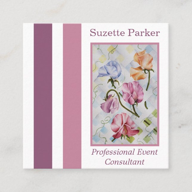 Farbenfrohe Sweet Pea Blume Eventplaner Quadratische Visitenkarte (Vorderseite)