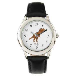 Farbenfrohe T-Rex Dinosaur Kid's Name Personalisie Armbanduhr