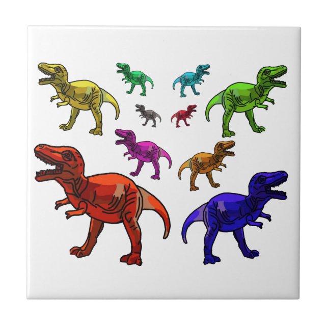 Farbenfrohe T-Rex Fliese (Vorderseite)