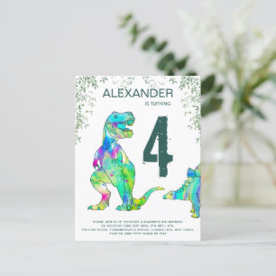 Farbenfrohe T Rex Geburtstagsfeier Budget Einladungspostkarte