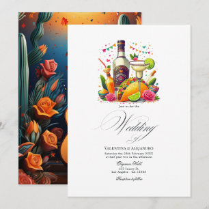 Farbenfrohe Tacos und Tequila Fiesta Hochzeit Einladung