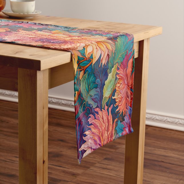 Farbenfrohe Tapisserie Dahlia Kurzer Tischläufer (Beispiel)
