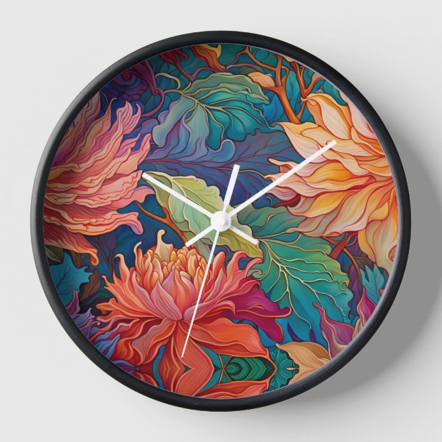 Farbenfrohe Tapisserie Dahlia Uhr (Vorderseite)