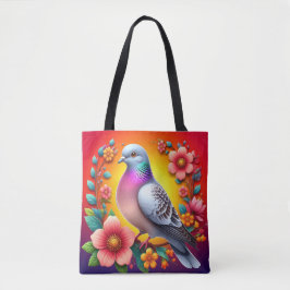 Farbenfrohe Taube umgeben von lebhaften Blume Tasche
