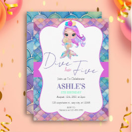 Farbenfrohe Tauchen in fünf Meerjungfrau 5. Geburt Einladung