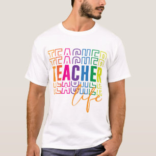 Farbenfrohe Teacher Life Rainbow Design T-Shirt
