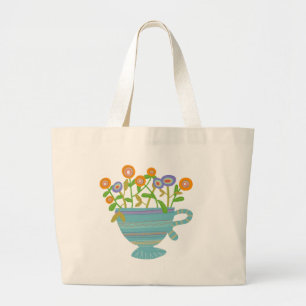 Farbenfrohe Teacup und Blüten Jumbo Stoffbeutel