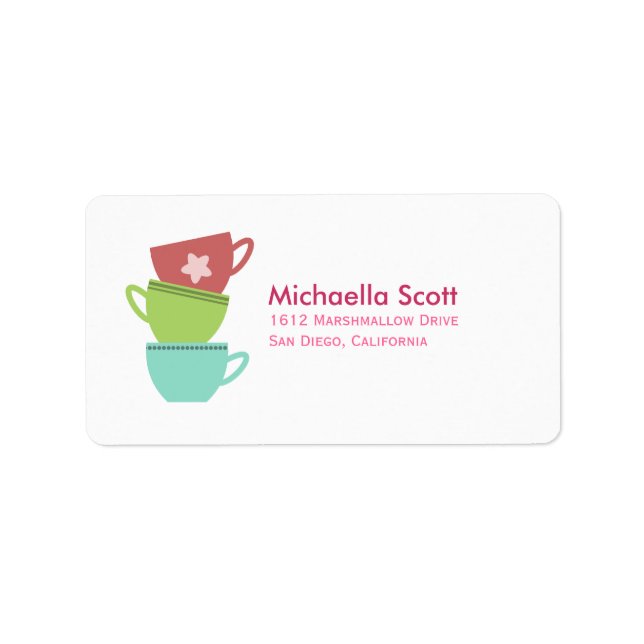 Farbenfrohe Teacups Adressaufkleber (Vorne)