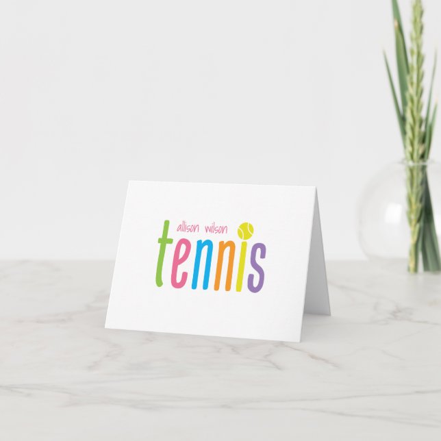 Farbenfrohe Tennis Personalisierte geflochtene Mit Dankeskarte (Vorderseite)