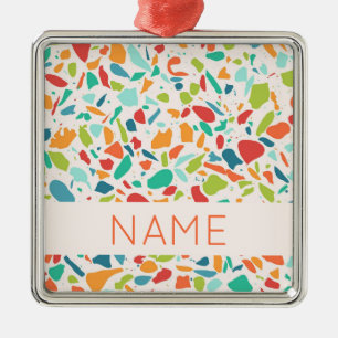Farbenfrohe Terrazzo Muster Name Architektur Spaß Ornament Aus Metall