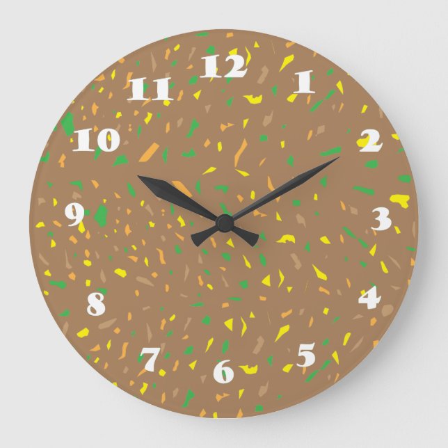 Farbenfrohe Terrazzo Pieces Große Wanduhr (Vorderseite)