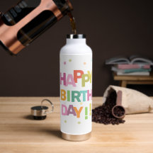 Farbenfrohe Text Confetti und Sterne glücklich zum