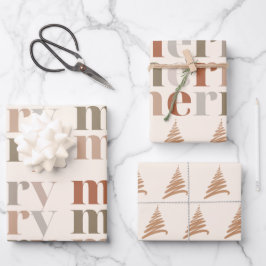 Farbenfrohe Text Muster Weihnachtsbaumgeschenk Geschenkpapier Set