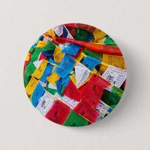 Farbenfrohe tibetische Gebetsflaggen - Tibet Button