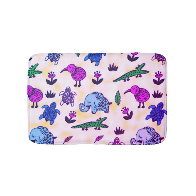 Farbenfrohe Tierdruckkids Badezimmer Badematte (Vorderseite)