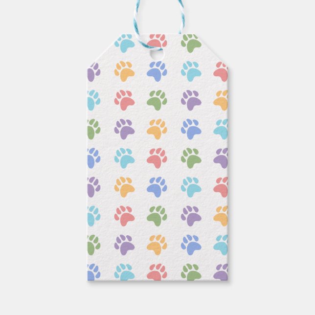 Farbenfrohe Tierpaw-Muster nach und von Geschenkanhänger (Vorderseite)