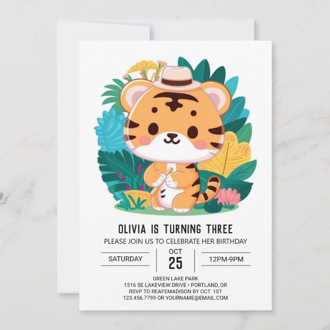 Farbenfrohe Tiger Digital Geburtstag Einladung (Vorderseite)