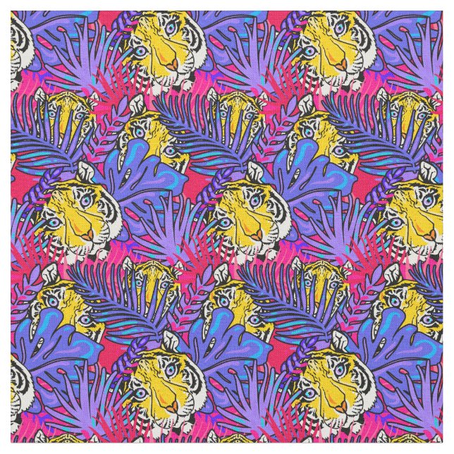 Farbenfrohe Tiger-Dschungelmuster Stoff (Nahaufnahme)