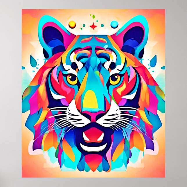 Farbenfrohe Tiger Face Art Poster (Vorne)