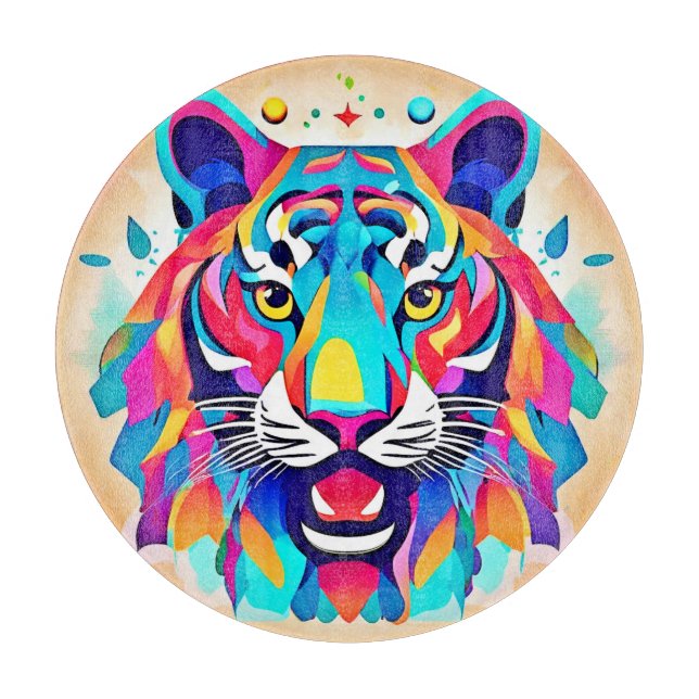 Farbenfrohe Tiger Face Art Schneidebrett (Vorderseite)