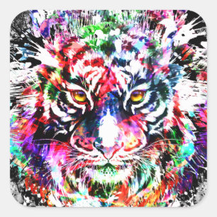 Farbenfrohe Tiger Sticker Square - Wildlife Big Ca