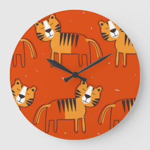 Farbenfrohe Tigers Hand Drawn Decke Große Wanduhr