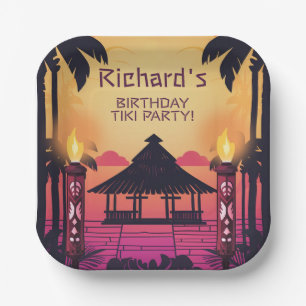 Farbenfrohe Tiki Hawaiian Birthday Party Pappteller