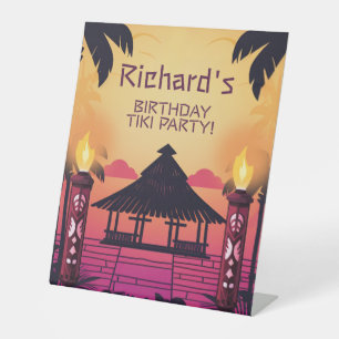 Farbenfrohe Tiki Hawaiian Birthday Party Sockelschild