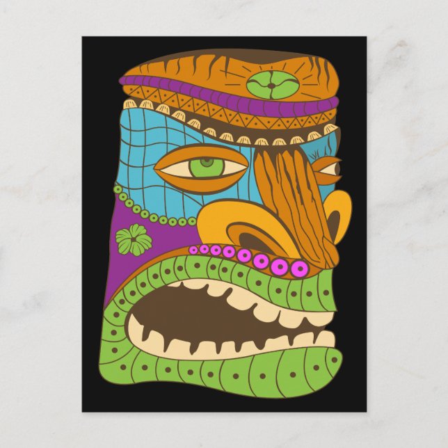 Farbenfrohe Tiki Kopf in exotischer Stimmung, schw Postkarte (Vorderseite)