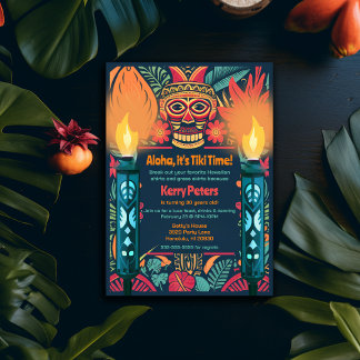 Farbenfrohe Tiki Luau Skull Backyard Birthday Part Einladung