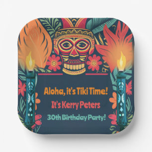 Farbenfrohe Tiki Luau Skull Backyard Birthday Part Pappteller