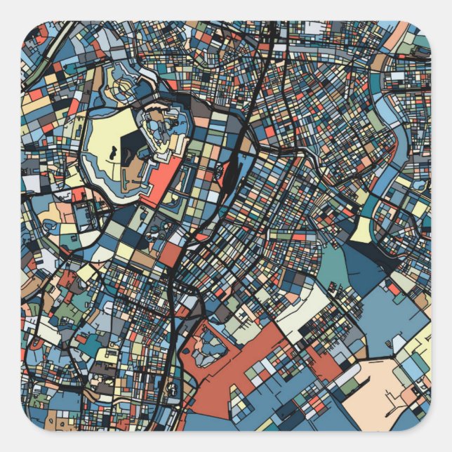 Farbenfrohe Tokyo Map Quadratischer Aufkleber (Vorderseite)