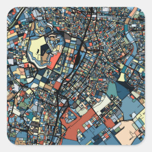 Farbenfrohe Tokyo Map Quadratischer Aufkleber