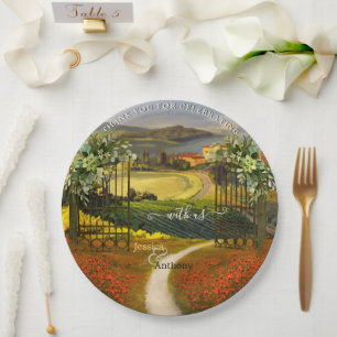 Farbenfrohe toskanische Landschaft Hochzeit  Pappteller