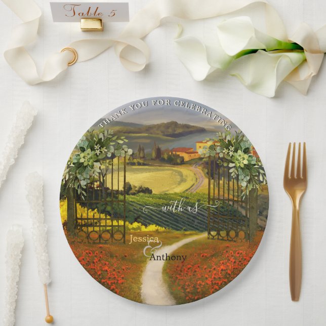 Farbenfrohe toskanische Landschaft Hochzeit Pappteller (Hochzeit)
