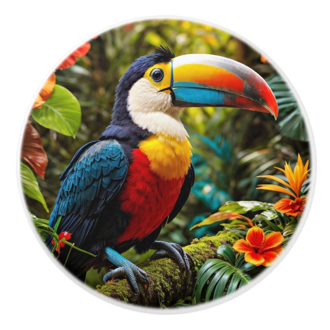 Farbenfrohe Toucan Bird Keramikknauf (Vorderseite)