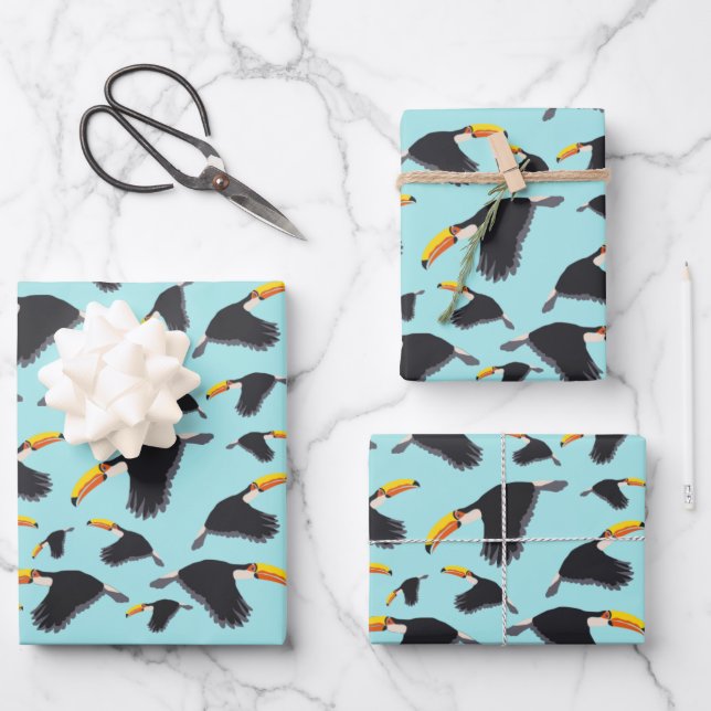 Farbenfrohe Toucan Tropical Bird Muster Geschenkpapier Set (Vorderseite)