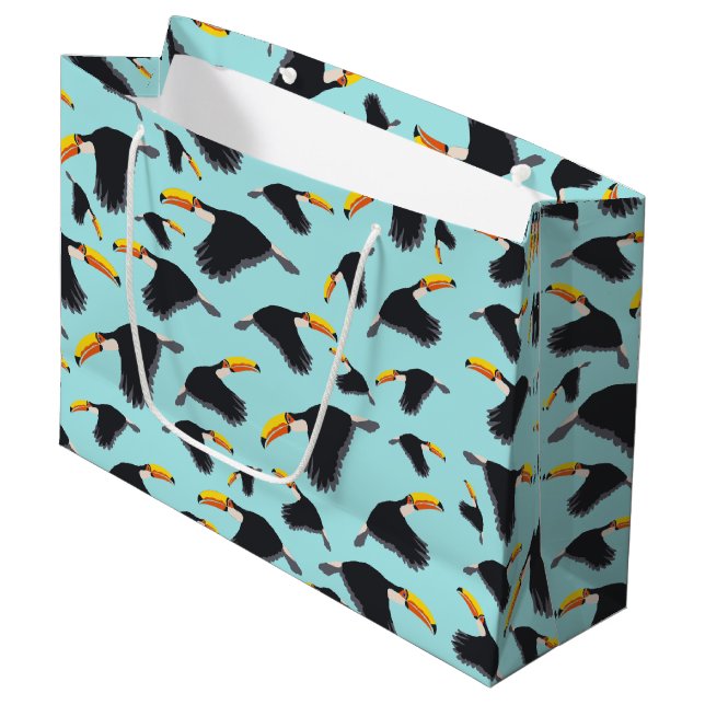 Farbenfrohe Toucan Tropical Bird Muster Große Geschenktüte (Vorderseite Schrägansicht)