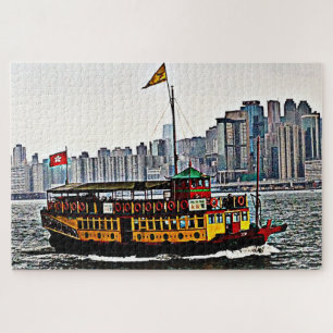 Farbenfrohe Touristenboot Victoria Hafen Hong Kong