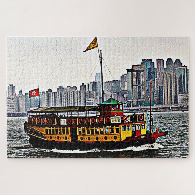 Farbenfrohe Touristenboot Victoria Hafen Hong Kong (Horizontal)