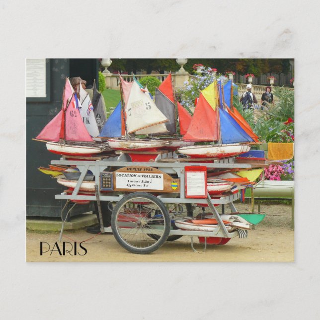 Farbenfrohe Toy Sailboote Luxembourg Gärten Paris Postkarte (Vorderseite)