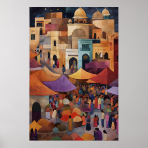 Farbenfrohe traditionelle indische Marktplatzmaler Poster